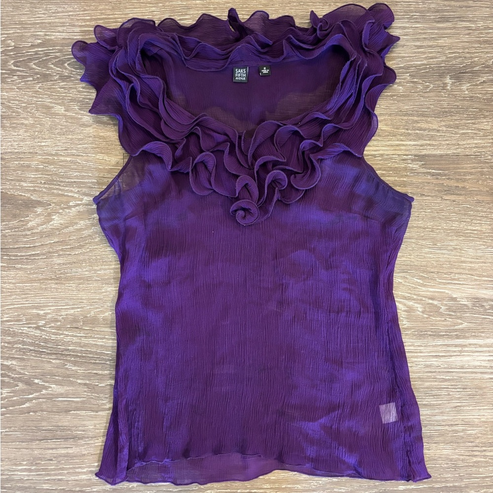 Early 2000’s Silk Fifth Avenue Purple Ruffled Blouse